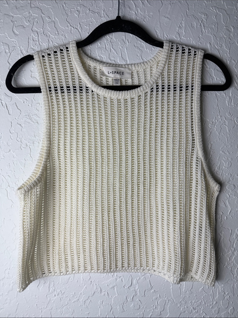 L*Space Ivory Open-Knit Sleeveless Crop Top